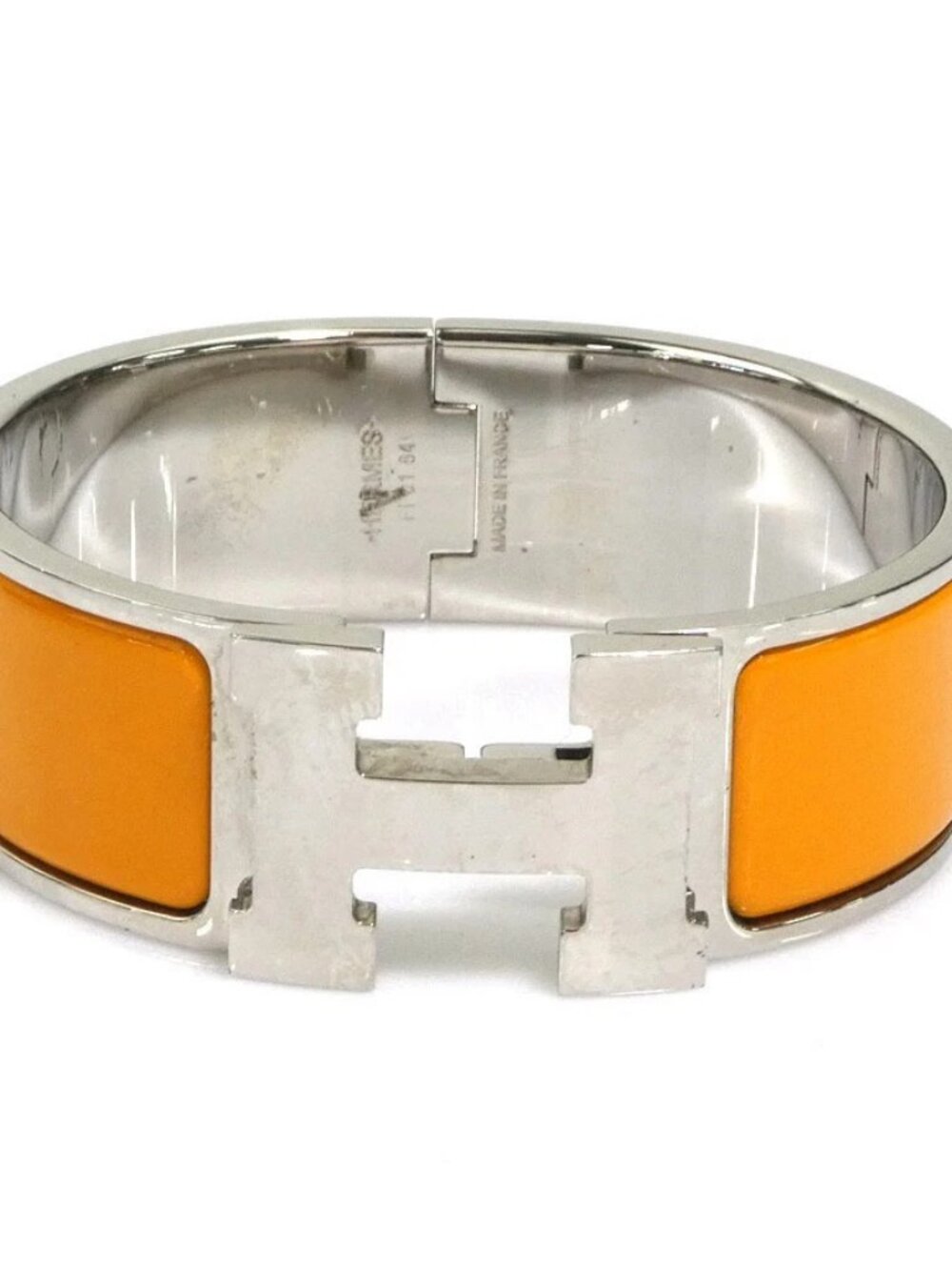 HERMES Clic Clac H Bangle Bracelet Silver/Yellow Metal/Enamel